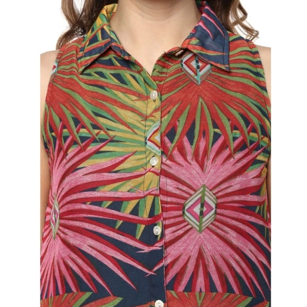 Women's Polyester Floral Sleeveless Below Knee Dress (Multicolor) - M