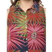 Women's Polyester Floral Sleeveless Below Knee Dress (Multicolor) - M