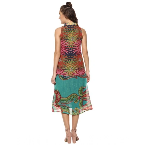 Women's Polyester Floral Sleeveless Below Knee Dress (Multicolor) - M