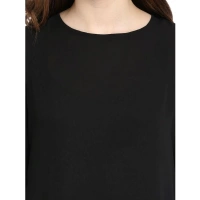 Women's Polyester Georgette Self Design Bell Sleeve Regular Top (Black) - XL