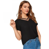 Shopnav Women's Polyester, Knitting Western Wear T-Shirt (Black) - L