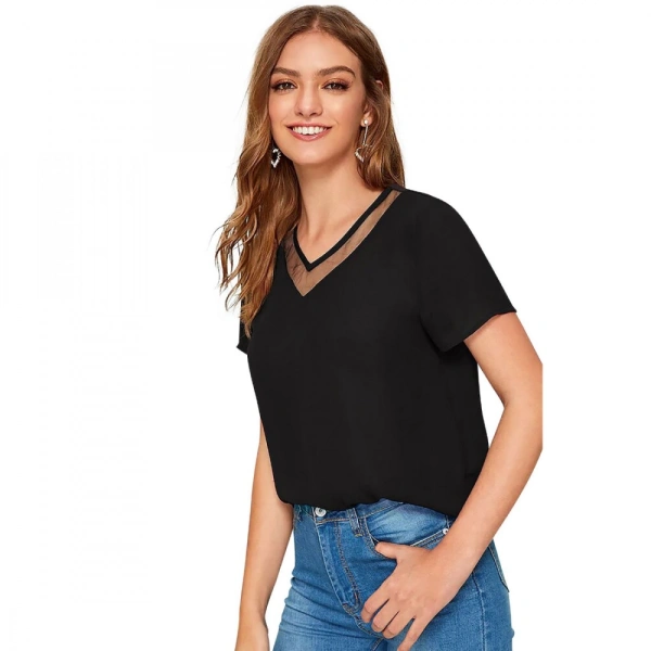 Shopnav Women's Polyester, Knitting Western Wear T-Shirt (Black) - L
