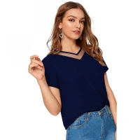 Shopnav Women's Polyester, Knitting Western Wear T-Shirt (Blue) - XL