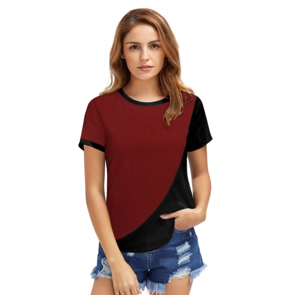 Shopnav Women's Polyester, Knitting Western Wear T-Shirt (Maroon) - S