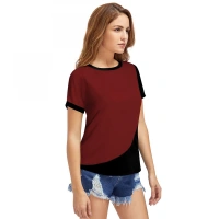 Shopnav Women's Polyester, Knitting Western Wear T-Shirt (Maroon) - S