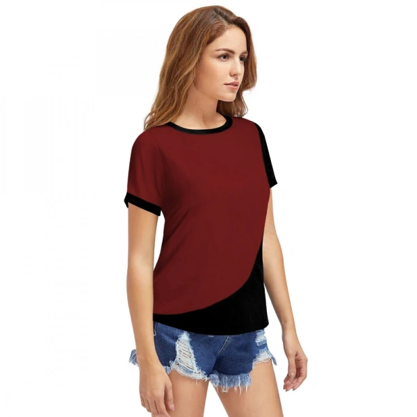 Shopnav Women's Polyester, Knitting Western Wear T-Shirt (Maroon) - S
