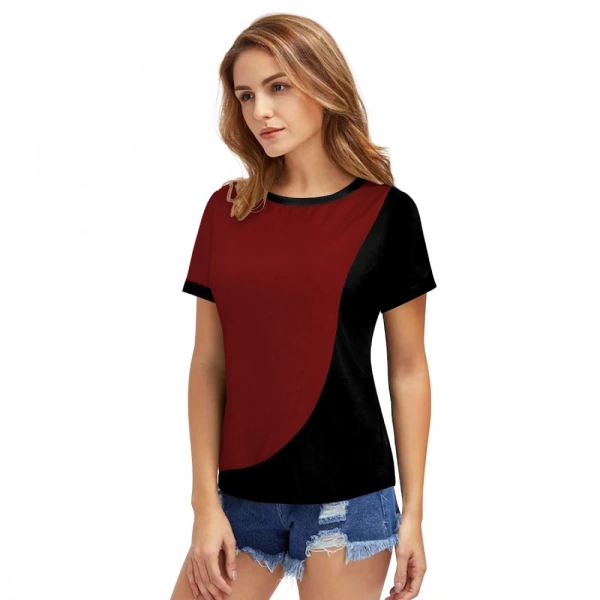Shopnav Women's Polyester, Knitting Western Wear T-Shirt (Maroon) - S