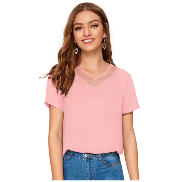 Shopnav Women's Polyester, Knitting Western Wear T-Shirt (Peach) - M