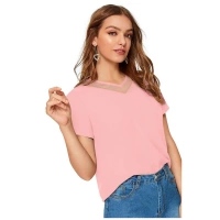 Shopnav Women's Polyester, Knitting Western Wear T-Shirt (Peach) - M