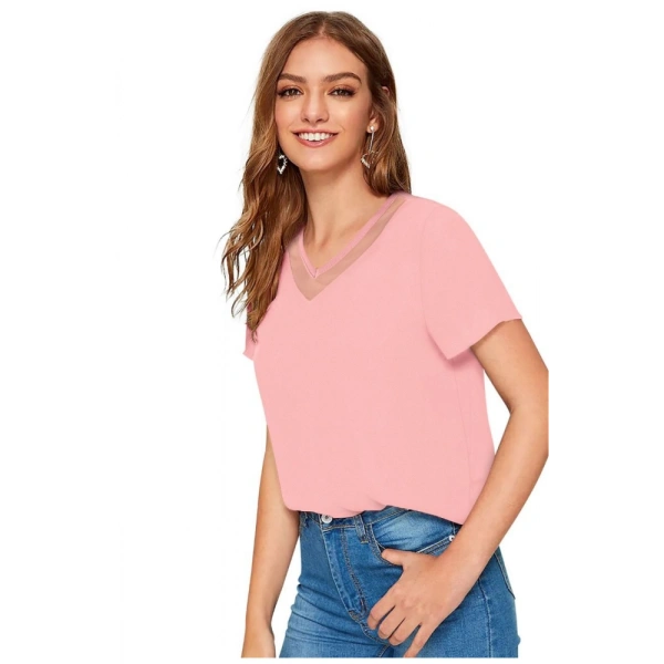 Shopnav Women's Polyester, Knitting Western Wear T-Shirt (Peach) - M