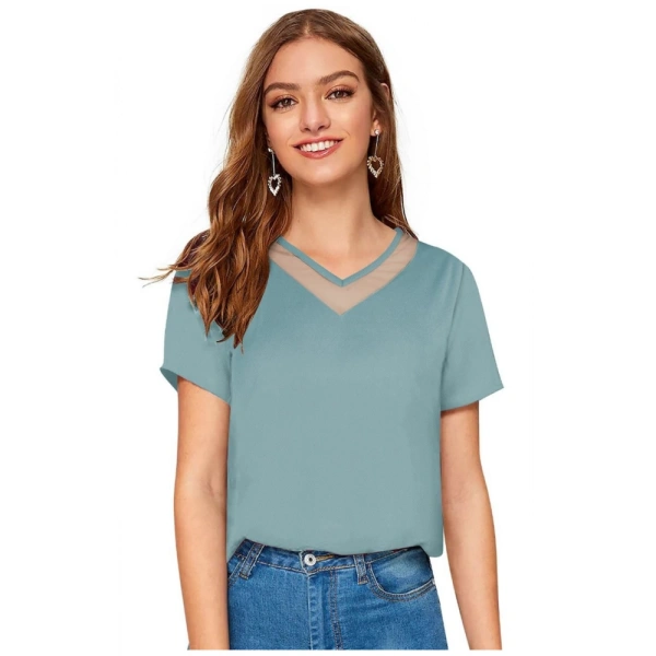 Shopnav Women's Polyester, Knitting Western Wear T-Shirt (Pista) - M