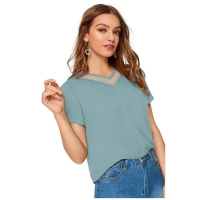 Shopnav Women's Polyester, Knitting Western Wear T-Shirt (Pista) - M