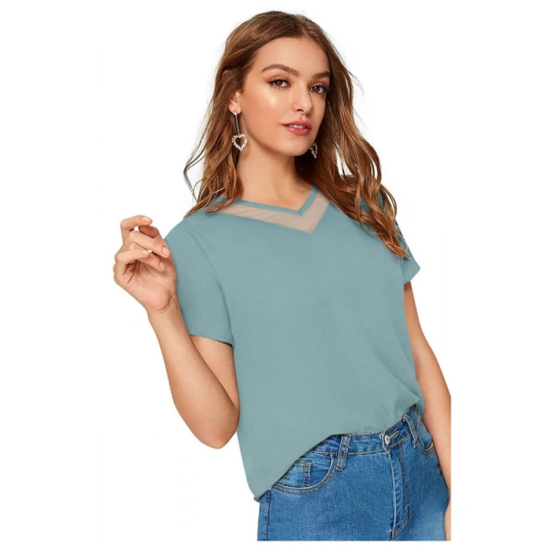Shopnav Women's Polyester, Knitting Western Wear T-Shirt (Pista) - M