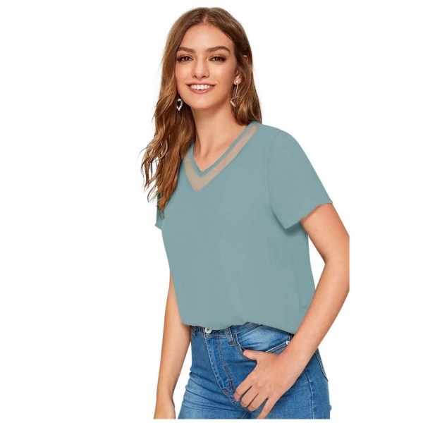 Shopnav Women's Polyester, Knitting Western Wear T-Shirt (Pista) - M