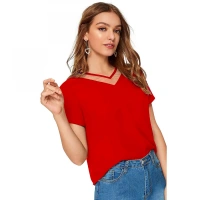 Shopnav Women's Polyester, Knitting Western Wear T-Shirt (Red) - XL