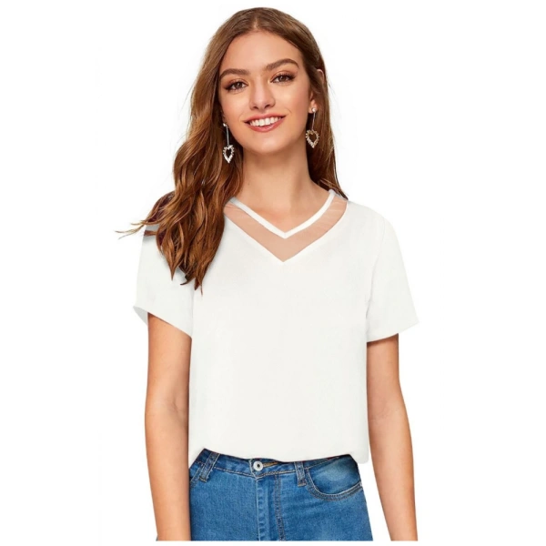 Shopnav Women's Polyester, Knitting Western Wear T-Shirt (White) - L