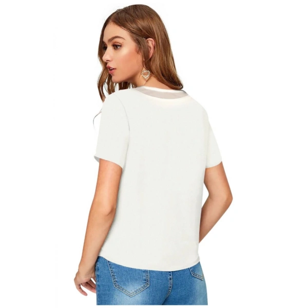 Shopnav Women's Polyester, Knitting Western Wear T-Shirt (White) - L