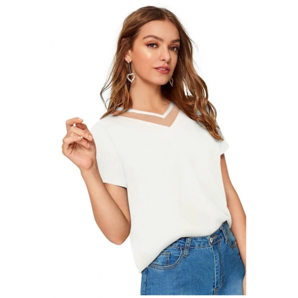 Shopnav Women's Polyester, Knitting Western Wear T-Shirt (White) - L