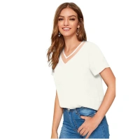 Shopnav Women's Polyester, Knitting Western Wear T-Shirt (White) - L
