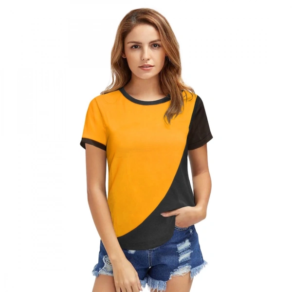 Shopnav Women's Polyester, Knitting Western Wear T-Shirt (Yellow) - M