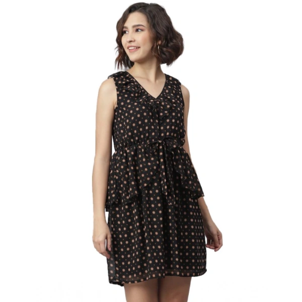 Women's Polyester Peplum Sleeveless Above Knee Dress (Black) - 2XL