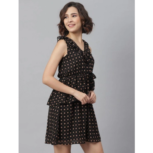 Women's Polyester Peplum Sleeveless Above Knee Dress (Black) - 2XL