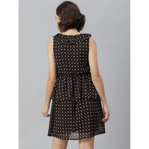 Women's Polyester Peplum Sleeveless Above Knee Dress (Black) - 2XL