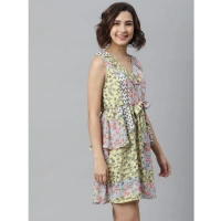 Women's Polyester Peplum Sleeveless Above Knee Dress (Multicolor) - M