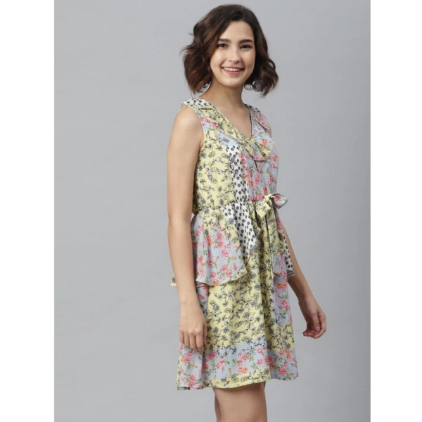 Women's Polyester Peplum Sleeveless Above Knee Dress (Multicolor) - M