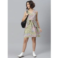 Women's Polyester Peplum Sleeveless Above Knee Dress (Multicolor) - M
