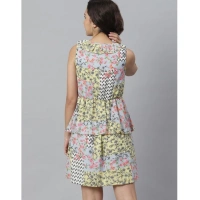 Women's Polyester Peplum Sleeveless Above Knee Dress (Multicolor) - M