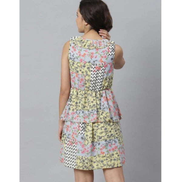 Women's Polyester Peplum Sleeveless Above Knee Dress (Multicolor) - M
