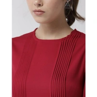 Women's Polyester Pintuck Long Sleeves Below Knee Dress (Red) - S