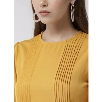 Women's Polyester Pintuck Long Sleeves Below Knee Dress (Yellow) - M