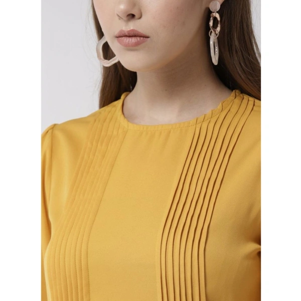 Women's Polyester Pintuck Long Sleeves Below Knee Dress (Yellow) - M