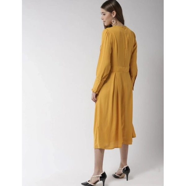Women's Polyester Pintuck Long Sleeves Below Knee Dress (Yellow) - M