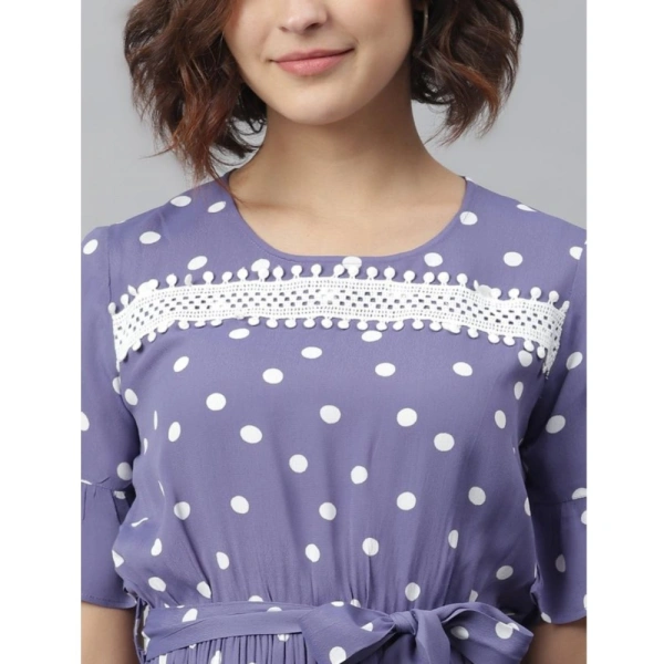 Women's Polyester Polka Bell Sleeve Above Knee Dress (Lavender) - S