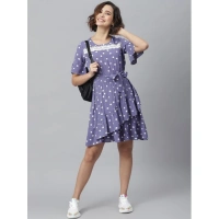Women's Polyester Polka Bell Sleeve Above Knee Dress (Lavender) - S