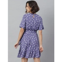 Women's Polyester Polka Bell Sleeve Above Knee Dress (Lavender) - S