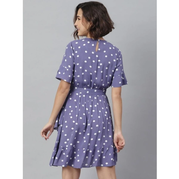 Women's Polyester Polka Bell Sleeve Above Knee Dress (Lavender) - S