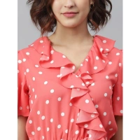 Women's Polyester Polka Flutter Above Knee Dress (Coral) - M