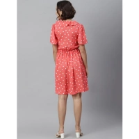 Women's Polyester Polka Flutter Above Knee Dress (Coral) - M