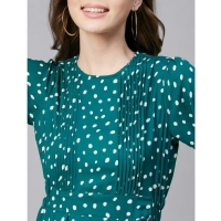 Women's Polyester Polka Long Sleeves Above Knee Dress (Green - White) - 2XL