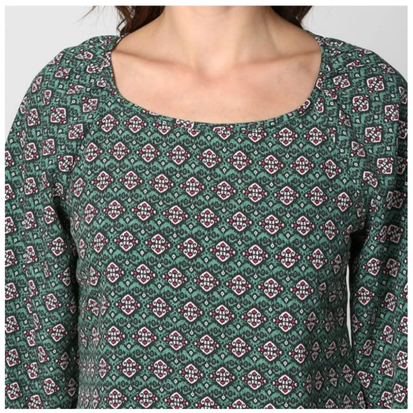 Women's Polyester Printed 3-4th Sleeves Top (Green) - L