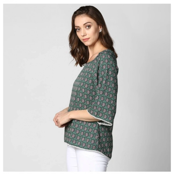 Women's Polyester Printed 3-4th Sleeves Top (Green) - L
