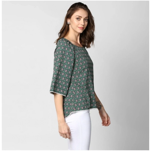 Women's Polyester Printed 3-4th Sleeves Top (Green) - L