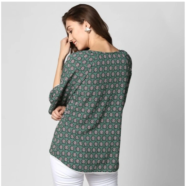 Women's Polyester Printed 3-4th Sleeves Top (Green) - L