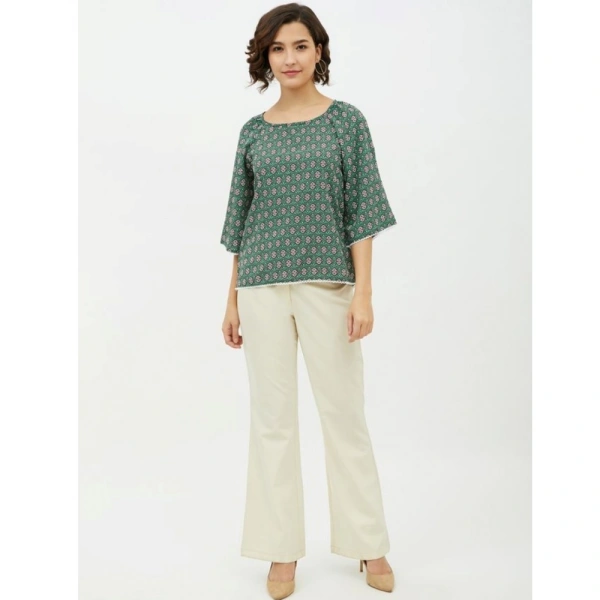 Women's Polyester Printed 3-4th Sleeves Top (Green) - XL