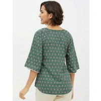 Women's Polyester Printed 3-4th Sleeves Top (Green) - XL