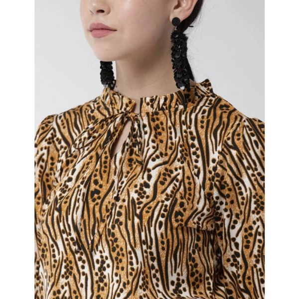 Women's Polyester Printed Bell Sleeve Top (Orange - Black) - L